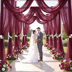 4 Panels Wedding Arch Draping Fabric 30″ x W(30″) x H(19ft), 4 Panels Burgundy