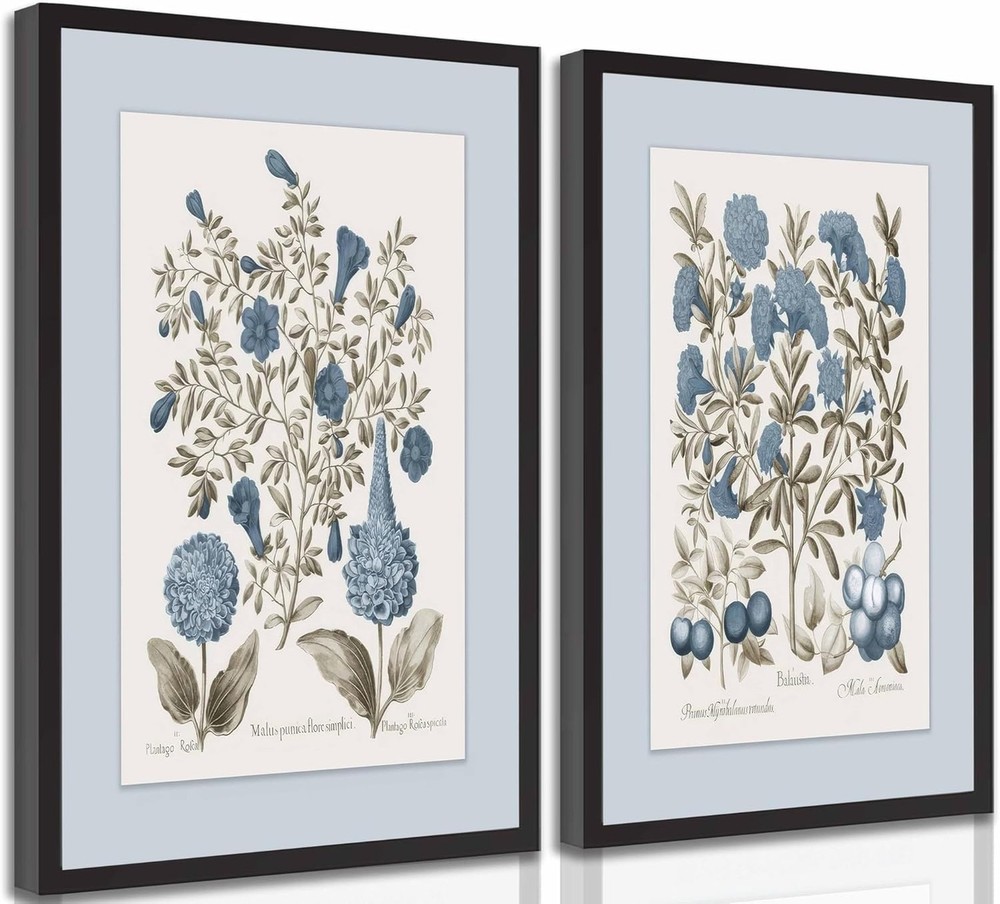 2 Pcs Hydrangea Floral Canvas Wall Art Vintage Rustic Farmhouse Sepia and Blu…