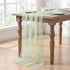 Gauze Stars Moon Table Runner 10FT, Glitter Metallic 28″ x 120″ Sage Green