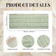 Gauze Stars Moon Table Runner 10FT, Glitter Metallic 28″ x 120″ Sage Green