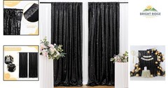 Seamless Black Sequin Curtain Set 2FTx8FT for Wedding and Event Decorations