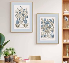2 Pcs Hydrangea Floral Canvas Wall Art Vintage Rustic Farmhouse Sepia and Blu…