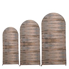 3 Spandex Fitted Round Top Arch Backdrop STAND COVERS Set Wooden Design Party