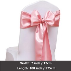 50 Pack Satin Dusty Pink Chair Sashes, 7 X 108 Inches Dusty Pink Chairs Bows
