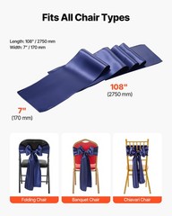 VEVOR 50PCS Navy Blue Spandex Chair Sashes Elastic Bows Wedding Party Dining