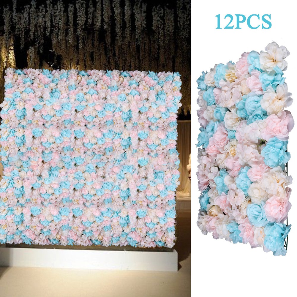 12PCS Artificial Flower Wall Panel White Hydrangea Rose Wedding Backdrop Decor