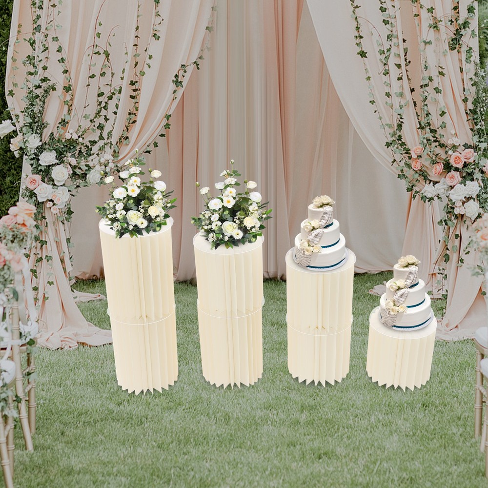 7Pcs Foldable Paper Column Display Stands for Wedding Dessert Flower White