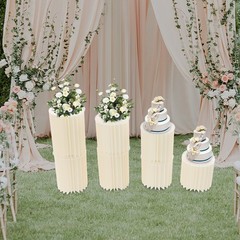 7Pcs Foldable Paper Column Display Stands for Wedding Dessert Flower White