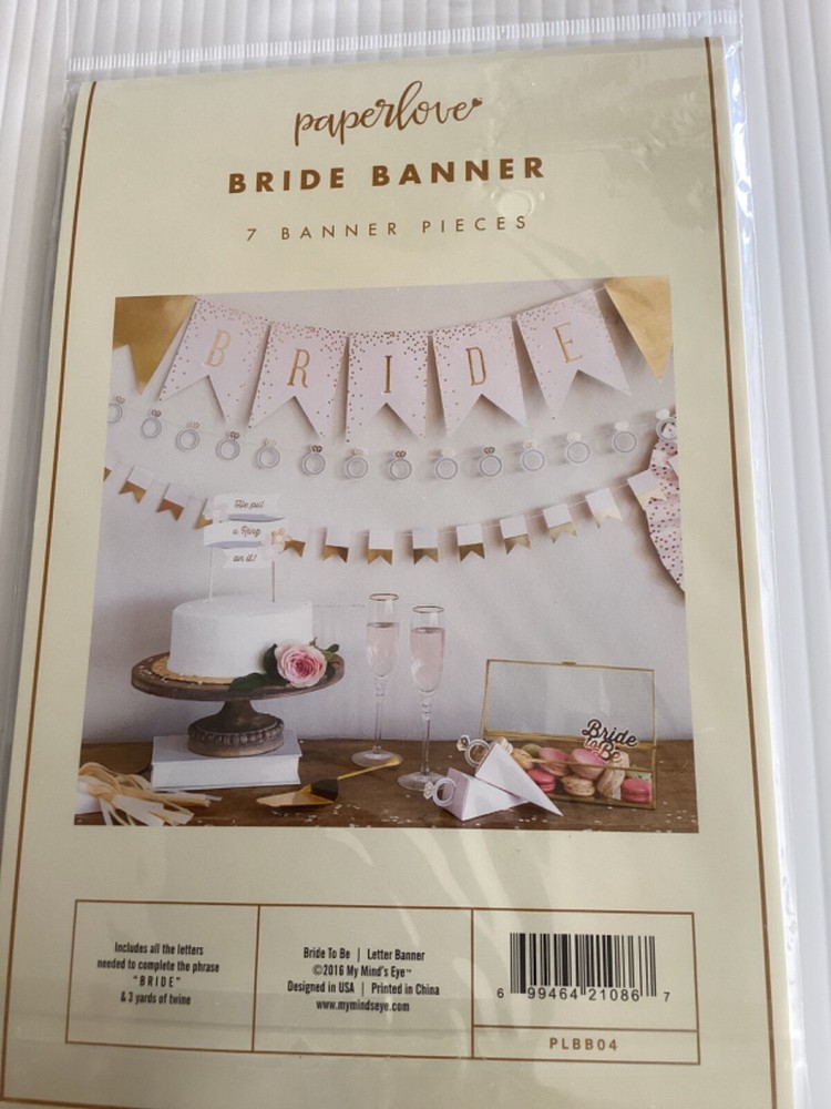 My Mind’s Eye BRIDE BANNER Pink Gold WEDDING To Be SHOWER DECOR Paperlove Rare!