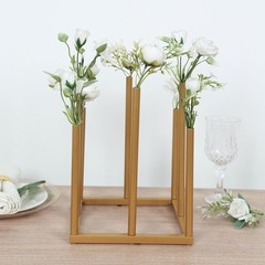 10″ GOLD Square 8-Tubes Minimalist Base Design Flower Vase Centerpiece Wedding