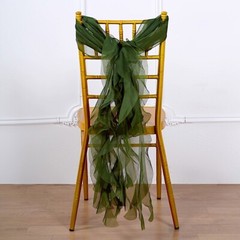 Olive Green Premium Curly Chiffon CHAIRS Covers Cap SASHES Bows Ties Home