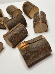10 Rustic Primitive Wood Log Wedding Place Card Photo Memo Number Recipe Holder