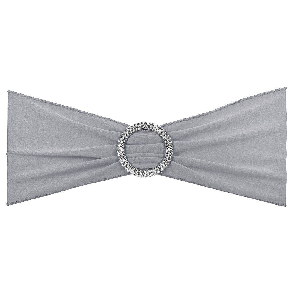25Pcs 14″x5″ Stretch Chair Sashes Bows Chair Bands Sash with Buckle Light Gray