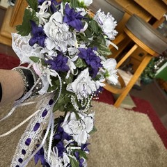 Artist Crafted Beautiful Wedding Bouquet Pd. $525.00- White Roses Purple Flowers