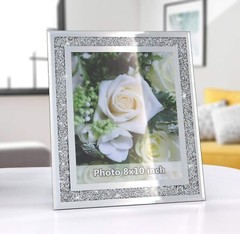 Crushed Diamond Wedding Mirror Photo Frame, Crystal Silver Glass Picture Fram…