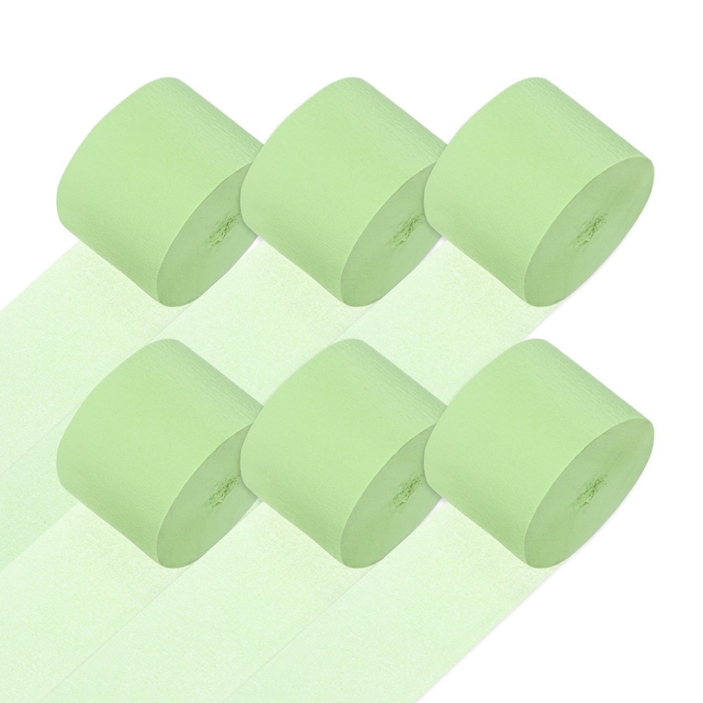 6-Rolls 492ft Crepe Paper Streamer for DIY [Cream Green-1.8 Inch x 82 Ft/Roll]