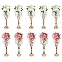 10Pcs Crystal Flower Stands Vases 55cm Wedding Centerpieces Dining Table Gold US