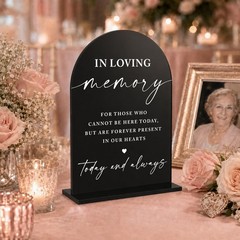 In Loving Memory Wedding Sign, Black Acrylic Memorial Table Decor, Elegant Scrip