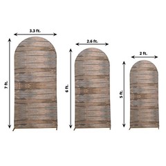 3 Spandex Fitted Round Top Arch Backdrop STAND COVERS Set Wooden Design Party