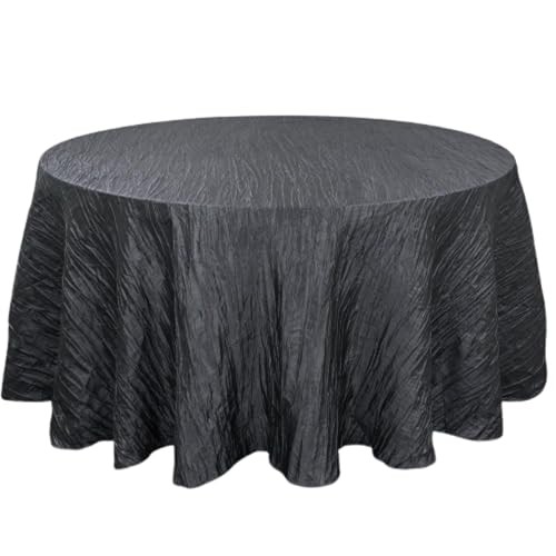 – 120 Inch Round Crinkle Taffeta Tablecloth – Crushed Shiny 120″ (Round) Black