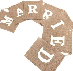Jute Burlap Just Married Bunting Banner Vintage Hessian Flag for Wedding Party D