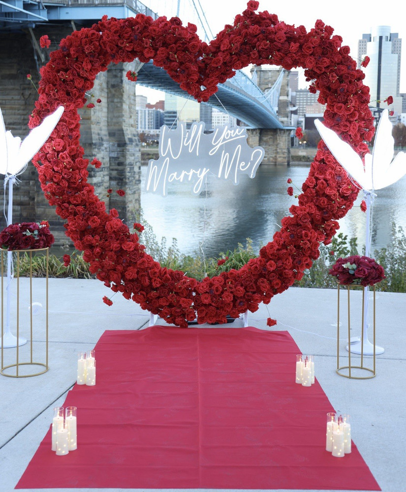 Heart-Shaped Red Floral Proposal Backdrop with Flowers