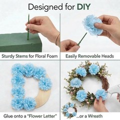 Larksilk Blue Carnations, Fake Flowers, 100 Pack for Events, Weddings, DIY