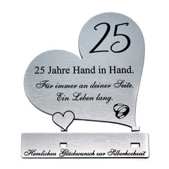 Silver Wedding Gift 25 Years Marriage Anniversary Silver Wedding Decoration Heart 10cm