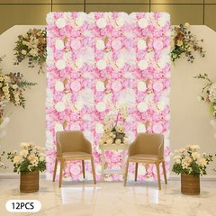 12PCS Artificial 3D Flower Wall Panel Wedding Backdrop Wall Decor Pink 15*15in