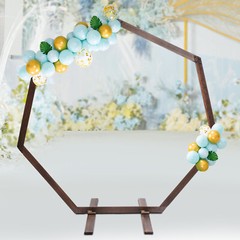 7.2FT Retro Wedding Arch Wooden Heptagon Wedding Backdrop Stand Wooden Arch USA