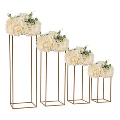 4 Piece Flower Stand Set Gold Metal Rectangular For Wedding Party Table Decor