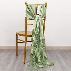 5 SAGE GREEN Curly Willow Chiffon Satin CHAIR SASHES Party Event Decorations