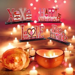 4Pcs Valentine’s Day Decorations Love Wooden Table Sign, Anniversaries Tablet…