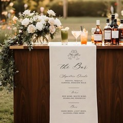 Minimalist Dessert Table Decor Fabric Wedding Bar Menu Banner