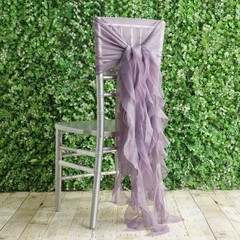 Amethyst Premium Curly Chiffon CHAIRS Covers Cap SASHES Bows Ties Wedding