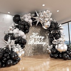 Black and Silver White Balloon Arch Kit, 140Pcs Explosion Star Black and Silv…