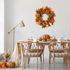 Autumn Wreath with Small Pumpkin, Berry & Leaves – 22 inch, Indoor/Outdoor Fa…