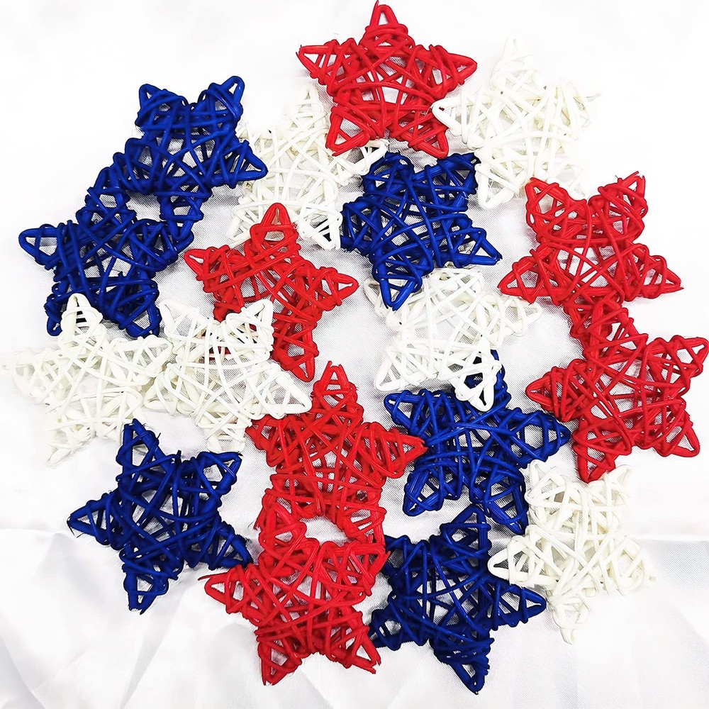 18pcs 4th of July Patriotic Star Rattan Decoration, Red Blue White Stars for …