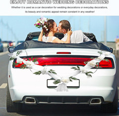 Elegant Wedding Car Decoration Set with Artificial Flowers and Ribbons (White)