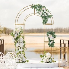 3D Gold Metal Wedding Arch Backdrop Stand with Round Top Wedding Events Party