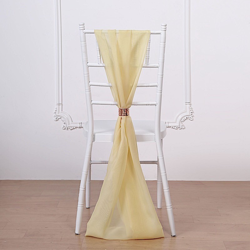 5 Champagne Premium Chiffon Wide CHAIR SASHES Wedding Reception Decorations