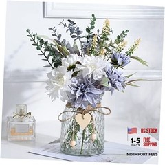 Fake Flowers Artificial Blue Flowers with Vase, Table White and Blue