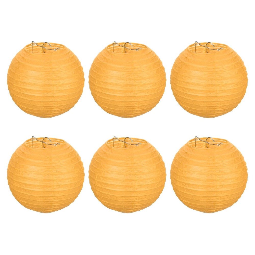 6pcs 6 Inch Folding Hanging Paper Lanterns Small Lampshade Yellow
