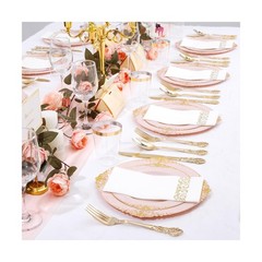 YOUBET 700PCS Pink Plastic Plates – Pink and Gold Plates – Luxury Pinks Plast…