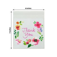100 White Clear PVC Cookie Candy Bags With “Thank You” Floral Print Party
