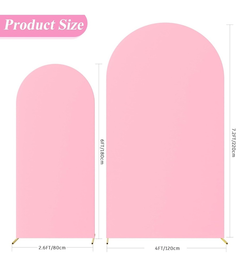 Fomcet Set Of 2 Wedding Arch Covers 6FT , 7.2FT Pink Arch Backdrop Cover 2 Sided