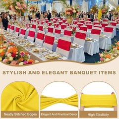 25 Pcs Spandex Chair Sashes Bows with Slider Buckle Lemon Yellow