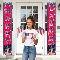 2 Pcs Party Decoration, Happy Door Banner, Patriotic Star Stripes Labor Day