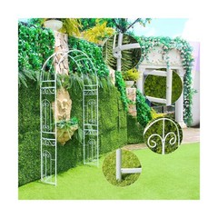 SCENDOR White Wedding Arch Garden Arbor Curved Metal Archway with Elegant Cur…
