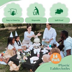 Black 14 Pack 54 x 108 Inch Plastic Tablecloths, Disposable Rectangle Tablecl…